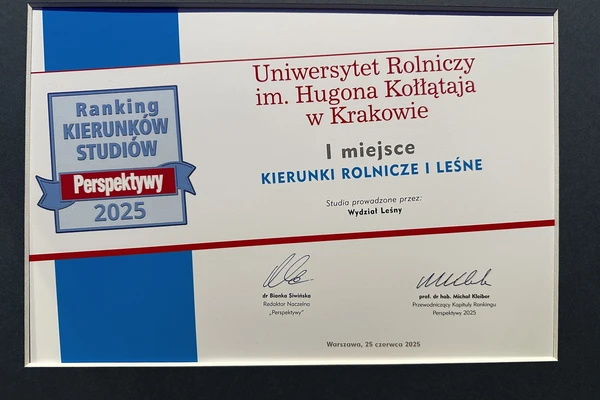 Dyplom za I miejsce w rankingu Perspektyw 2025