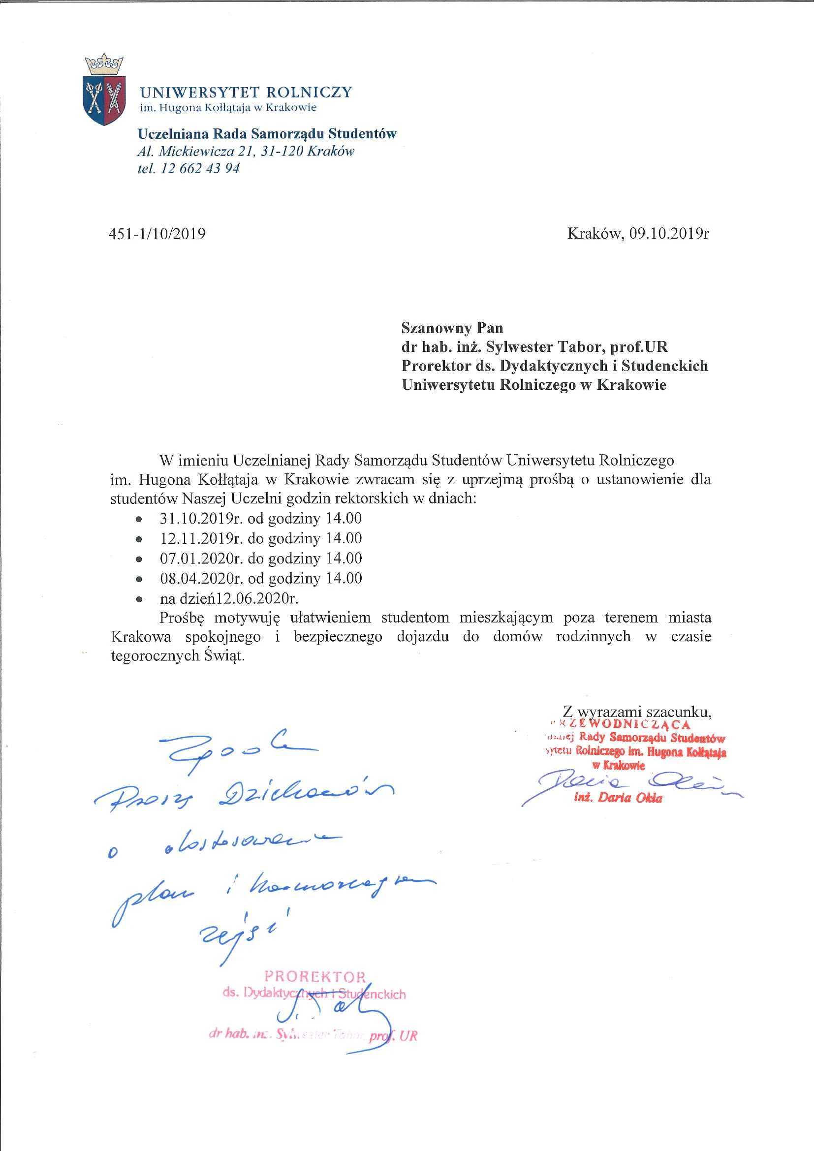 godziny rektorskie